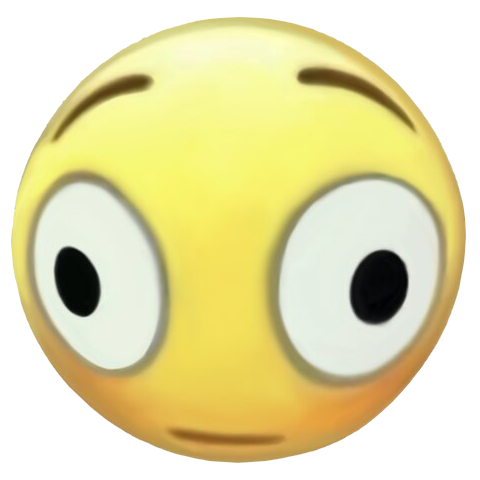 Blushing emoji but with a fisheye effect that makes it funnier